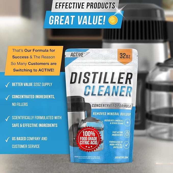 ACTIVE Distiller Descaler Citric Acid Cleaner - 2 Lb Bulk for Cleaning Water Distillers, Pure Citrus Acid Crystals Universal Residue Descaling Portable Distiller, Kettle, Boiler, Dispenser - Image 6