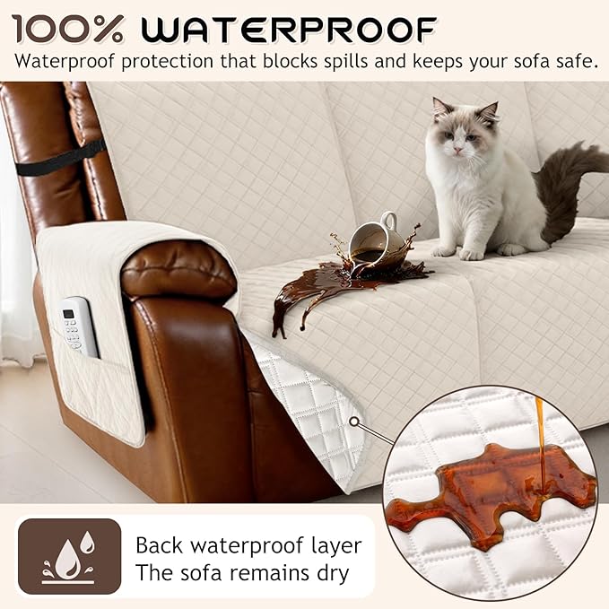 Arfntevss Waterproof Recliner Sectional Couch Covers for Reclining Sectional L Shape Sofa Cover Non Slip Washable Recliner L Shaped Slipcover Dog Additional Seat Protector (1 Seat Cover, Beige) - Image 2