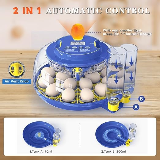 Incubators for Hatching Eggs, 18-Egg Incubator with Automatic Egg Turning and Humidity Control, Egg Candler, External Water Filling, Incubator for Chicken Eggs - Image 5