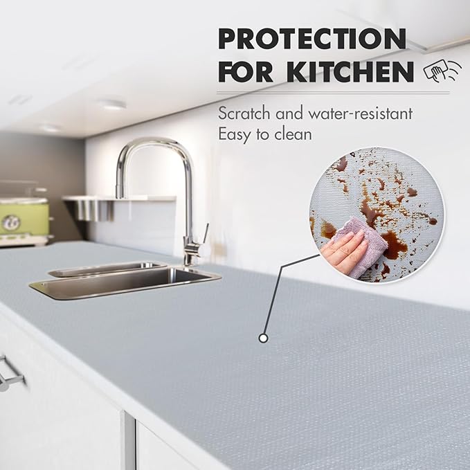 Viseeko Shelf and Drawer Liner for Kitchen Cabinet, Non-Adhesive Cabinet Liners for Shelves, Strong Grip Shelf Paper Non-Slip Waterproof Easy to Cut for Dresser Cupboard, Grey, 12 in x 10 ft - Image 2