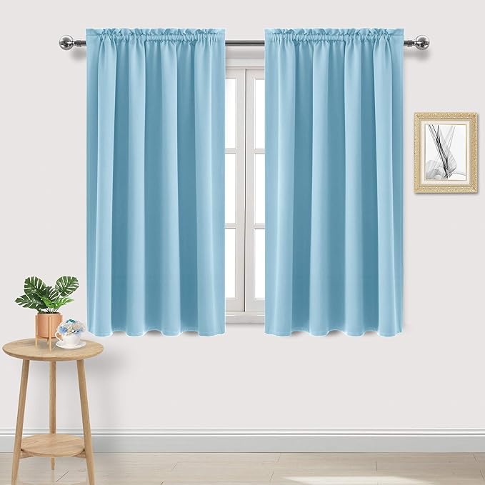 DWCN Light Blue Room Darkening Blackout Curtains - Thermal Insulated Privacy Energy Saving Window Curtain Drapes 52 x 54 inch Length, Set of 2 Bedroom Living Room Curtains by DWCN