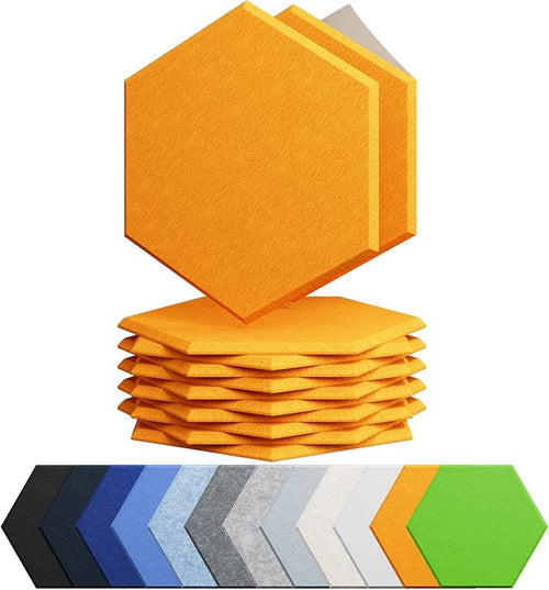 12 Pack Acoustic Panels Self Adhesive Sound Proof Foam, High Density Sound Acoustic Foam Panel, 12X10.23X0.4 Inch Hexagon Wall Panels in Home, Office, Reccording Room, Studio(Orange) by Amantech