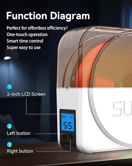 SUNLU Official Filament Dryer S1 Plus, Built-in Circulation Fan, Filament Dryer Box Storage Box for 3D Printer Filament 1.75 2.85 3.00, S1 Plus White - Image 4