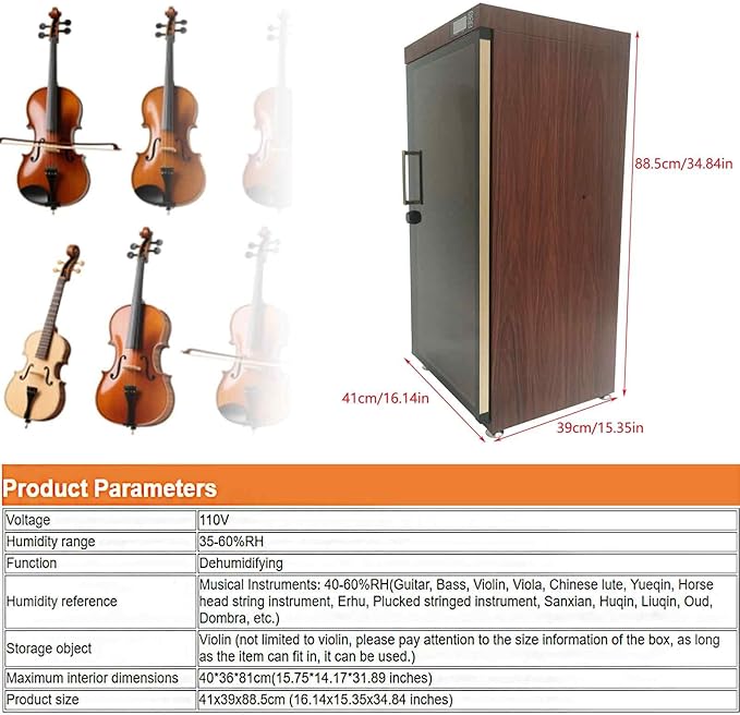 Electronic Dehumidifying Dry Cabinet Box for Musical Instruments Digital Humidity Control (35-60% RH), LED Light, Silent Operation, for Guitar, Violin, Bass, Chinese Lute & More 110V - Image 2