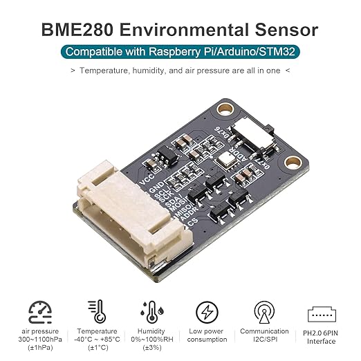 BME280 Environmental Sensor, Temperature Humidity Pressure Module, High Accuracy, I2C/SPI Interface,Compatible with Arduino/Raspberry Pi/STM32 - Image 2