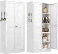 Kitchen Pantry Storage Cabinets with 4 Adjustable Shelves, 61" Tall Kitchen Cupboard Metal Food Pantry Cabinet for Kitchen, Dining Room, Living Room and Bathroom, Assembly Required(White) by EKJOfficials