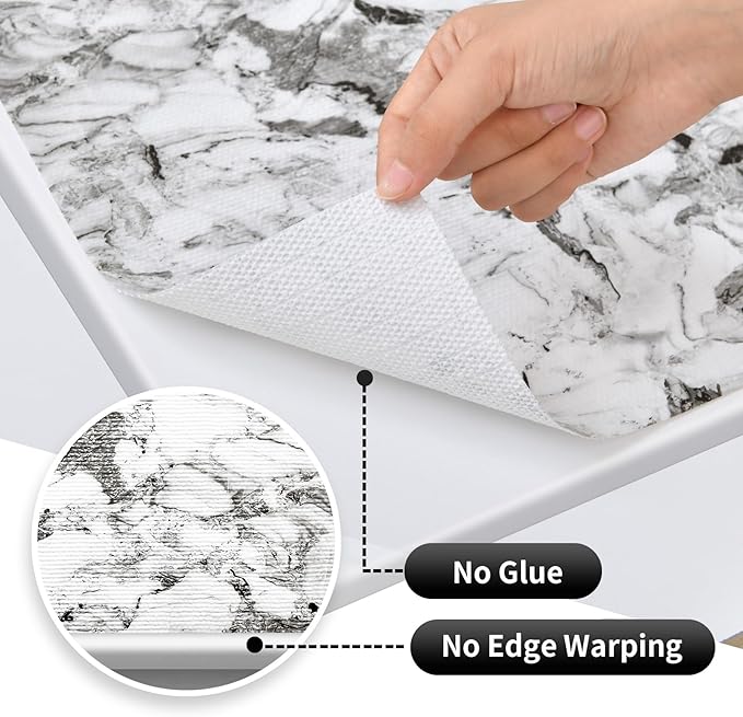 Drawer and Shelf Liner for Kitchen Cabinet: 17 in X 20 Ft Non Slip Waterproof Shelf Paper Non Adhesive Refrigerator Liners Grey and White Marble Easy Liners for Bathroom with Knife Tape Measure - Image 6