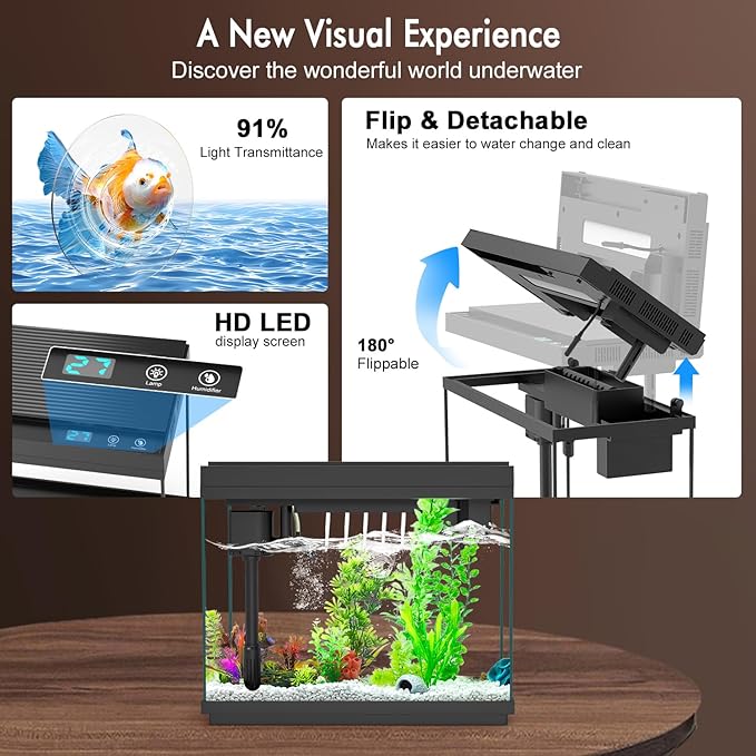 Smart Aquarium Fish Tank with Silent Water Pump, 2.4 Gallon Small Aquarium with Quick Start Kit, Temperature Display, Humidifier and RGB Lights, Perfect for Home, Office, and Decor, Black - Image 3