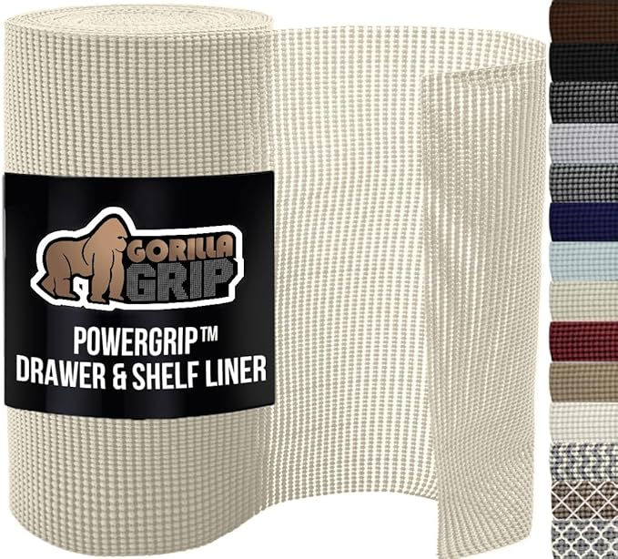 GORILLA GRIP powerGRIP Drawer Shelf and Cabinet Liner, Thick Strong Hold, Non-Adhesive Liners Protect Kitchen Cabinets and Cupboard, Bathroom Drawers, Easy Install, Breathable Mat, 20" x30', Cream by GorillaGrip