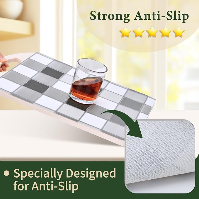 Drawer and Shelf Liner for Kitchen Cabinet: 17 in X 30 Ft Non Slip Waterproof Shelf Paper Non Adhesive Refrigerator Liners Gray Mosaic Easy Liners for Bathroom - Image 2