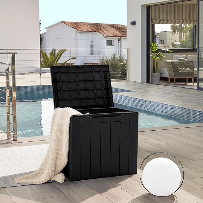 JUMMICO 31 Gallon Resin Deck Box Waterproof Indoor Outdoor Storage Boxes for Patio Furniture Cushions and Garden Tools (Black) - Image 3