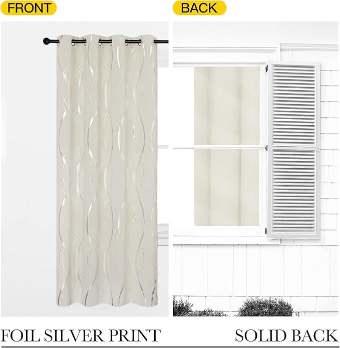 NICETOWN Bedroom Curtains Small Blackout Panels, Beige, Set of 2, 42 by 40 Inch, Window Treatment Thermal Insulated Solid Grommet Blackout Wave Line Foil Print Design Curtains for Kitchen, Cafe, Loft - Image 6