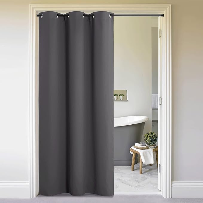 NICETOWN Closet Curtain for Bedroom Door Privacy, Faux Folding Accordion Doors, Blackout Noise Reducing Room Divider Curtains for Doorway Laundry Room Bifold Door (1 Panel, 5ft Wide x 9ft Long, Grey) by NICETOWN