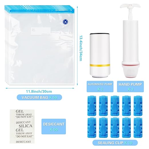 50PCS Filament Storage Bags Kit with Automatic Pump & Hand Pump - Vacuum Sealed 3D Printer Filament Storage Bags with 50 Drying Bags Packs for 0.5KG-1KG Spools, Keep Filament Dry(11.8 x 13.4） - Image 2