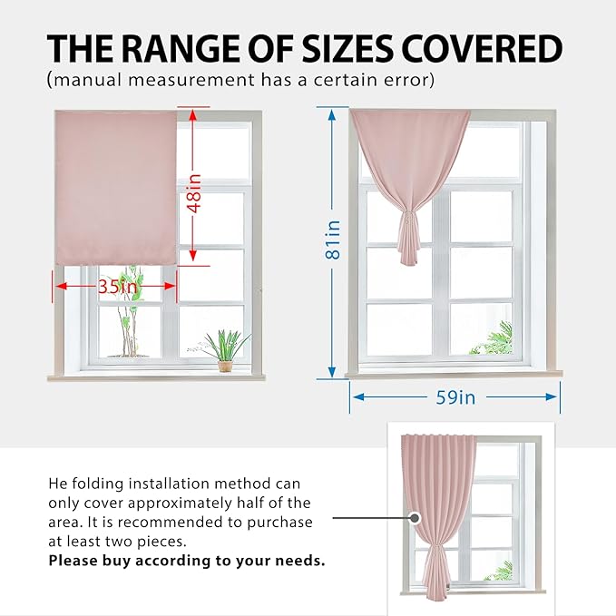 Autohesion Curtains for Windows,Bedroom Blackout Curtains for - Thermal Lnsulated No Drill Curtains Room Darkening Black Small Drapes, JILRON,(1 Panels,35Wx48L inch-Tender Pink) - Image 3