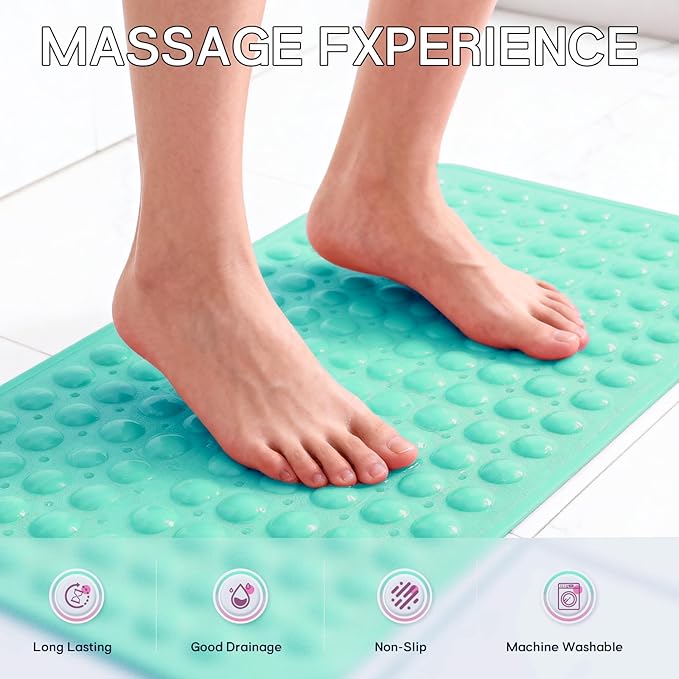 Anti-Slip Bathtub Shower mat, 27.5×14.5（Approximately 70×37cm） inch Soft Oversized Machine Washable Non-Slip Bathtub mat with Drainage Holes, Bathroom Floor Suction Cup.（1-Opaque Mars Green） - Image 4