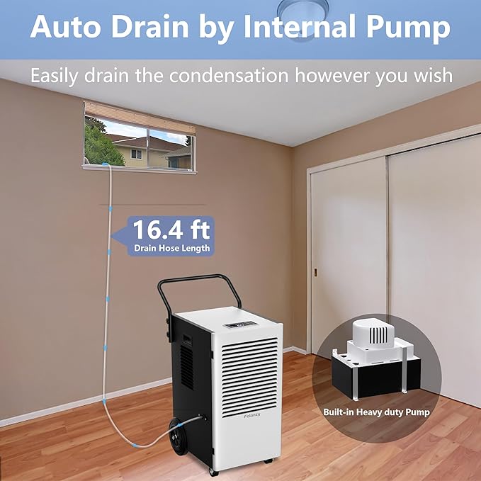 168 Pints Commercial Dehumidifier with Pump and Drain Hose for Basements Home and Large Spaces - Image 5