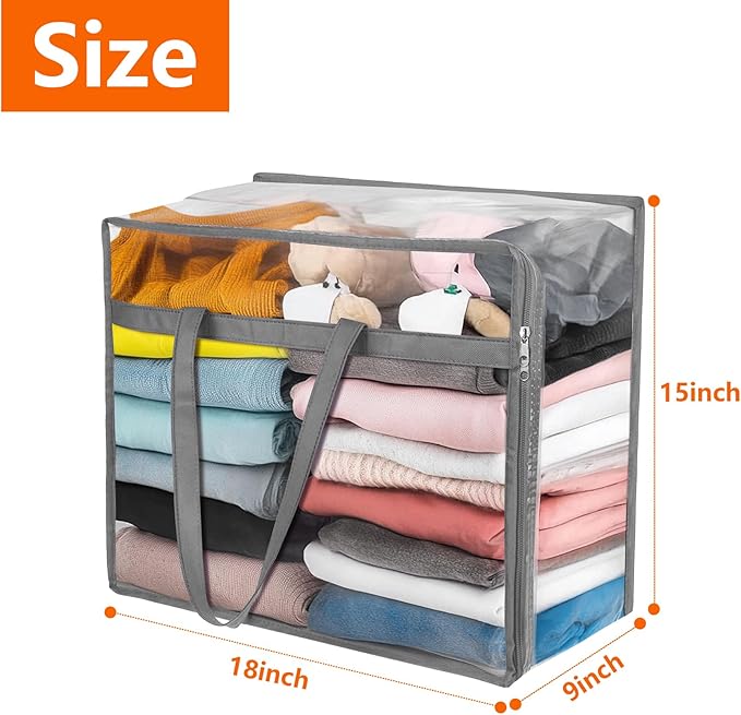 Budding Joy Clear Zippered Storage Bags for Clothes,40L Closet Organizers and Storage Containers Vinyl Moving Bag for Bedding, Linen, Blankets, Comforters, Clothing & Toys, Grey, 2 Pack - Image 2