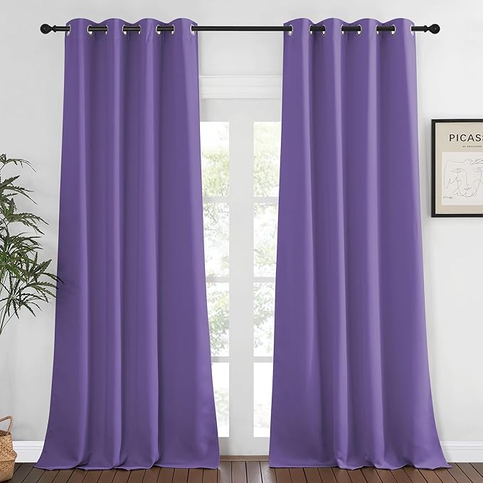 NICETOWN Blackout Room Darkening Window Curtain - Thermal Insulated Solid Grommet Blackout Patio Door Curtain/Drape for Living Room (Lilac Purple, 1 Panel, 52 by 95-inch) by NICETOWN