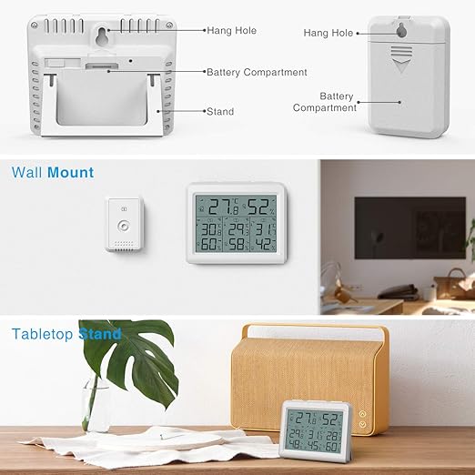 AMIR Indoor Outdoor Thermometer, 3 Channels Digital Hygrometer Thermometer with 3 Sensor, Temperature Humidity Monitor with LCD Display, Wireless Humidity Gauge for Home, Baby Room - Image 4