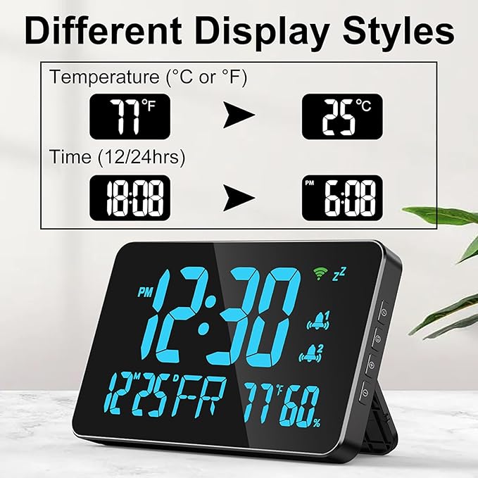 for Tuya WiFi Temperature Humidity Clock, Large LED Display with 4 Level Adjustable Brightness, Remote Monitoring via APP, Temperature Alarm, for Home Office Warehouse Greenhouse (Blue) - Image 8