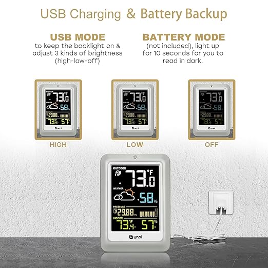 Indoor Outdoor Thermometer Wireless Weather Stations, with 330ft Range Sensor and Adjustable Brightness Inside Outside Temperature Humidity Monitor (Colorfu02) - Image 5