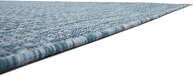 Unique Loom Collection Casual Transitional Solid Heathered Indoor/Outdoor Flatweave Area Rug (8' x 11' 4" Rectangle, Aquamarine/Ivory) - Image 8