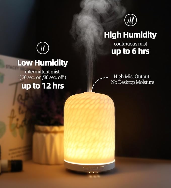 Essential Oil Diffuser – 2.4MHz Ultrasonic Aromatherapy Diffuser, Health Night Light, Timer & Auto Shut-Off, BPA-Free, 120ml Ceramic Oil Diffuser for Home, Office, or Spa, Yoga - Image 9