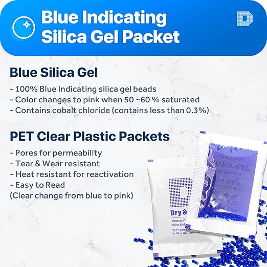[25 Packs] 5 Gram Blue "Dry & Dry" Premium Indicating(Blue to Pink) Silica Gel Packets - RECHARGEABLE(Upgraded) - Image 2