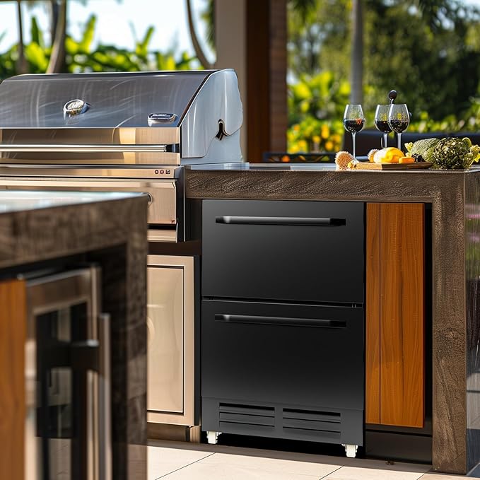 24 Inch Under Counter Dual Drawer Beverage Fridge, Weather Proof Outdoor Beverage Refrigerator for Patio, Stainless Steel Built-in Beverage Cooler for Home & Commercial Use, Black - Image 8