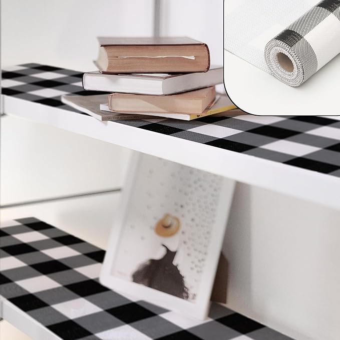 Shelf Drawer Liner for Kitchen Cabinets Non-Adhesive, 23.6IN x 20FT Non-Slip Strong Grip Thickened Cabinet Liners for Shelves, Dresser, Cupboard, Pantry, Bathroom Drawers, Classic Black Gingham - Image 9