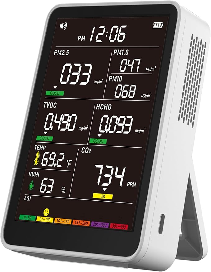 Professional Indoor Air Quality Monitor with AQI Beep Alarms, Portable Real-Time Detector for Home Cars Plants and Pets (White) by AirQualityMonitor