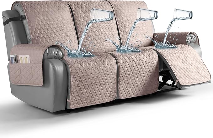 TAOCOCO 100% Waterproof Recliner Cover, Non-Slip Washable Reclining Couch Cover with Elastic Leg Straps, Furniture Protector for Dogs (Peach, 3 Seater) by TAOCOCO