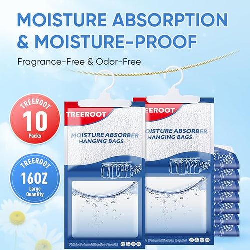 10 Pack Moisture Absorbers for Closet, 16OZ Hanging Closet Dehumidifier Bags, Hanging Humidity Absorber in Wardrobes, Kitchens and Bathrooms, Fragrance Free Portable Moisture bags - Image 2