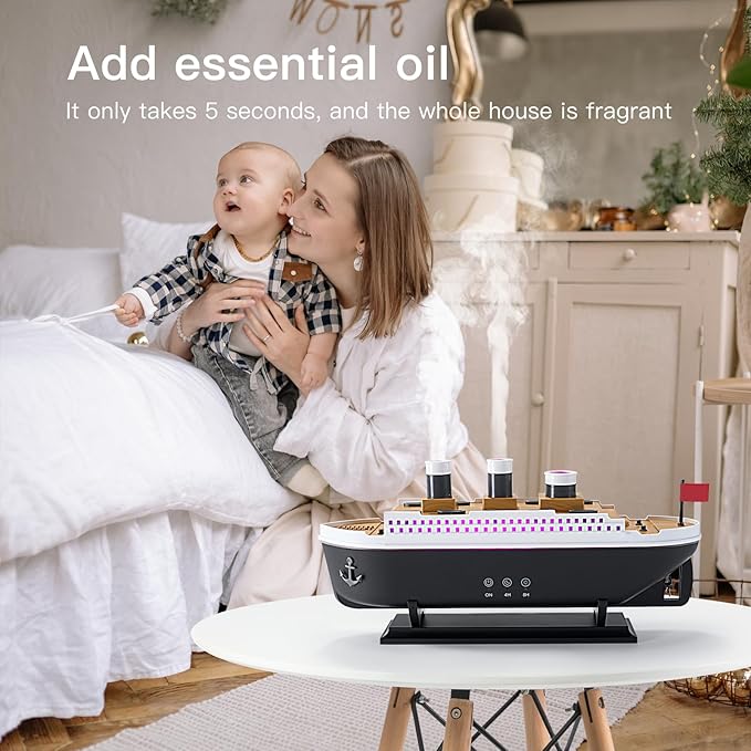 Titanic Humidifier 250ml, Essential Oil Diffuser Cool Mist Ultrasonic Aroma Aromatherapy Diffuser with Remote Control 7 Light 2 Mist Mode Auto Shut-Off for Bedroom Office Hotel(Black White) - Image 6
