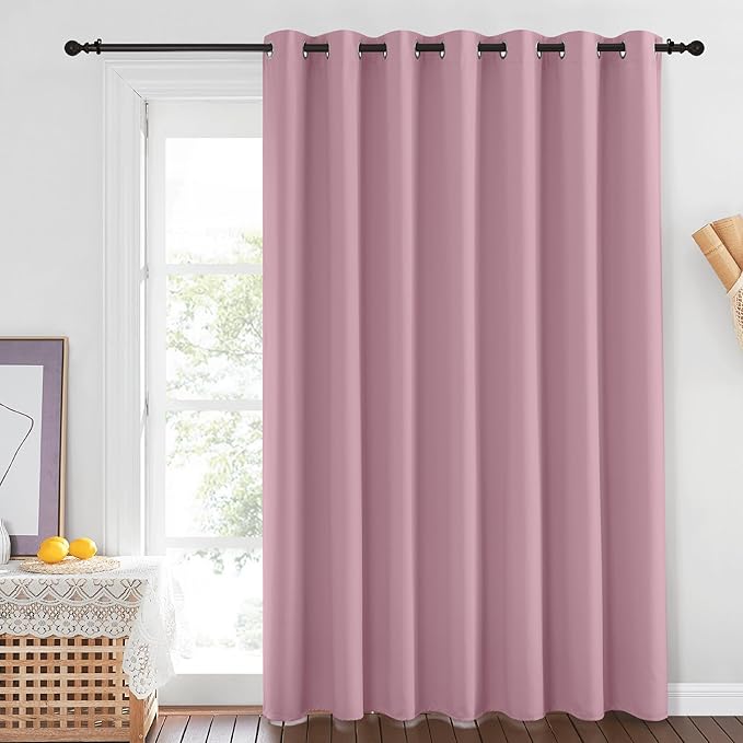 NICETOWN Room Darkening 84 inch Curtain for Patio Door, Grommet Thermal Insulated Room Divider Wide Winodw Treatment Sound Reducing for Bedroom, Black, 1 Panel, 100" W x 84" L, Rouge Pink - Image 2
