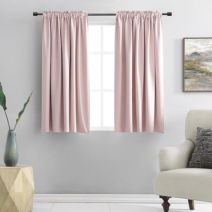 DONREN 48 Inch Length Blush Pink Curtains for Girls Baby Room - Light Pink Kitchen Room Darkening Thermal Insulated Curtains for Bathroom Small Window,52" Wide by 48" Long,1 Pair by DONREN