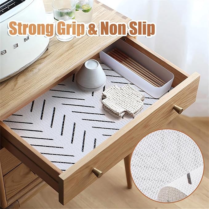 Tatyanna Shelf Liner for Kitchen Cabinets Non Adhesive Cabinet Liners Stripe Drawer Liner Strong Grip Non Slip Shelf Liners Waterproof Cupboard Liner Easy to Clean Pantry Dresser Liner 12IN x 16.4FT - Image 5