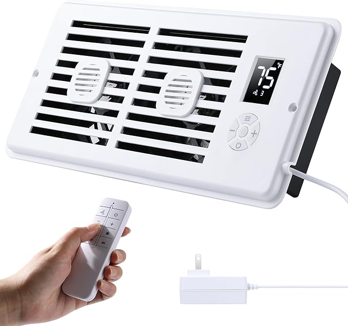 AGPTEK Register Booster Fan for 4 x 10 Register Holes, Quiet Air Vent Fans with 10-Speed, Intelligent Thermostat & Remote Control, Heating Cooling AC Vent Fan for Room Wall Floor Ceiling by AGPTEK