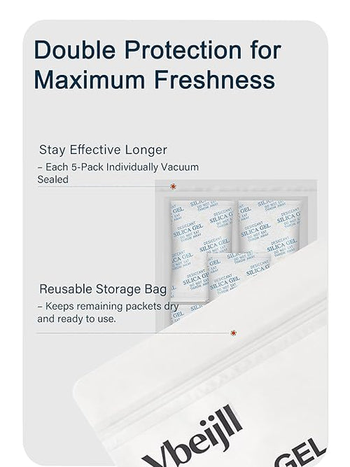 100 Gram (15 Pack) Color-Indicating Silica Gel Packets, Each 5 Pack Individually Sealed, Food Grade Desiccant - Rechargeable Moisture Absorbers for Food Storage, Electronics, 3D Filament - Image 2