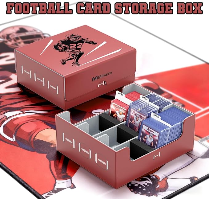 Mlikero Football Card Storage Box, Trading Card Storage Box Oversized Fits Toploaders, Magnetic Closure Sports Card Case for Football Cards 2025 (Holds 500+ Toploaders) - Image 2