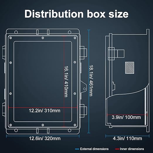 Outdoor Electrical Junction Box, ABS Water Resistant Enclosure with Internal Mounting Panel & Hinged Cover (18.1" H* 12.6" L* 4.3" W) - Image 5