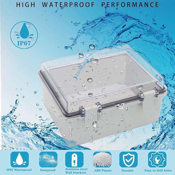 Waterproof Outdoor Electrical Box Junction Box Weatherproof IP67 ABS Plastic Enclosure Switch Router Project Box with Mounting Plate with Wall Bracket 2 Cable Glands Clear 8.7"x6.7"x4.3" - Image 2