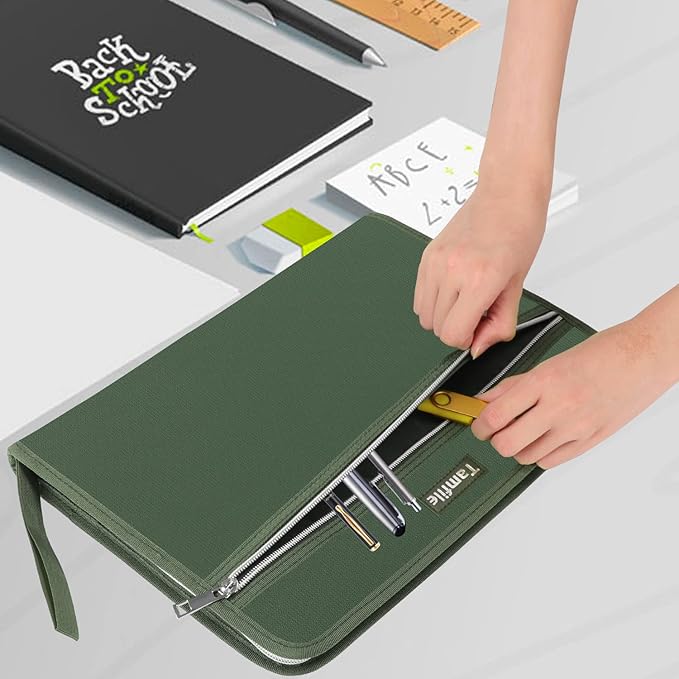 Fireproof Safe Accordion File Organizer Bag Folder,Waterproof Expanding Filing Folder with 14 Pockets, A4 Letter Size, Document Organizer Holder and Color Labels /2 Zipper (Green 14.3" x 9.8") - Image 6