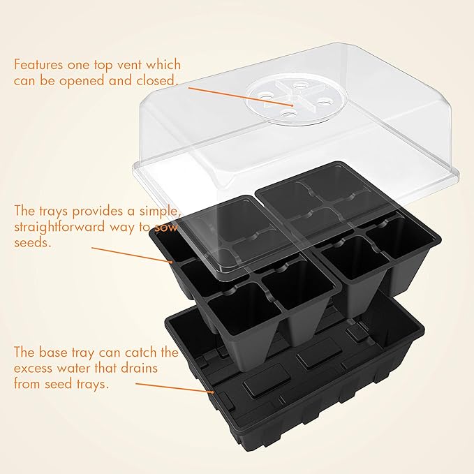 Gardzen 10 Pack Seed Starting Tray, Plant Germination Trays, Seed Starter Kit with Adjustable Humidity Vented Dome, Plant Growing Kit 6.6" x 4.5", Total 120-Cell, Black - Image 2