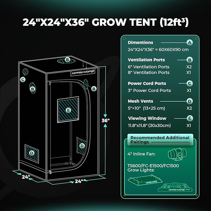 MARS HYDRO 2x2x3 Advanced Grow Tent, 24"x24"x36" High Reflective Mylar 1680D for Hydroponics Indoor Plant Growing, with Floor Tray and Smooth Zipper for TS600 - Image 9