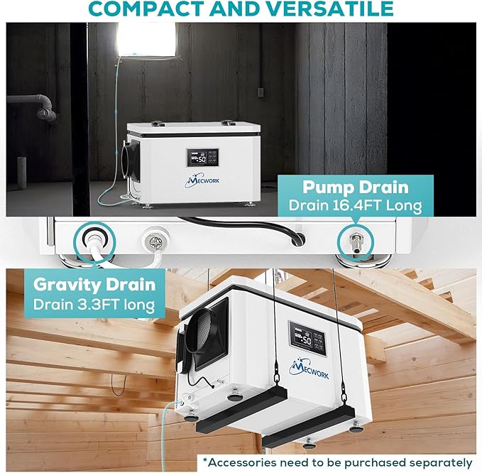 160 Pints Commercial Dehumidifier with Pump and Drain Hose, Quiet Dehumidifiers for Basement, Crawl Space, Dehumidifier Water Damage Restoration up to 7,500 sq ft, Auto Defrost(1PCS) - Image 6