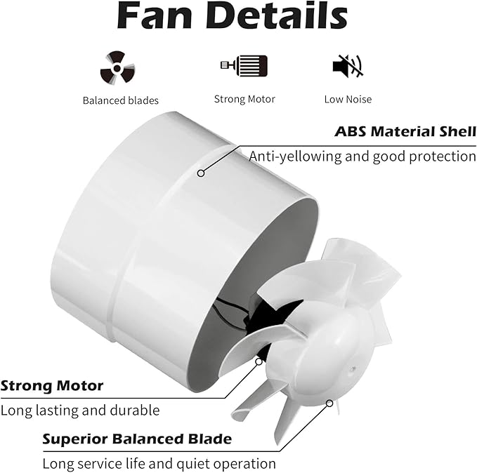 HUGOOME Inline Duct Fan 5 Inch Vent Booster, HVAC Exhaust Intake Fans 141 CFM, Ventilation Blower for Grow Tent Attic Kitchen Garage Greenhouse Basement (Φ 5 inch/110v) - Image 2