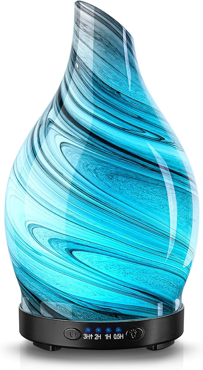 Essential Oil Diffuser, 120ML Glass Aromatherapy Diffuser with Auto Shut-Off and 7 Color LED Lights, Ultrasonic Mist Humidifier with 4 Timer for Home Office Bedroom (Gray Wave) by JOYOLO