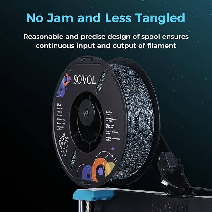 Sovol 3D Printer Luminous Filament, Glow in The Dark PLA 1kg (2.2 lbs) Spool 3D Printing Materials, Dimensional Accuracy +/- 0.03 mm, 1.75 mm, Shiny Blue - Image 4